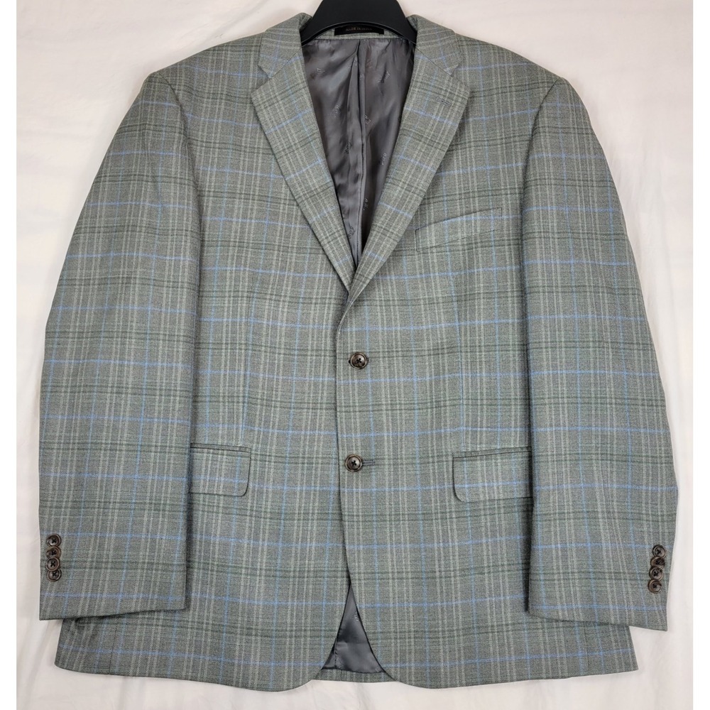 Jos. A. Bank Reserve Gray Blue Plaid Silk Wool Sport Coat Blazer 44R Tailored